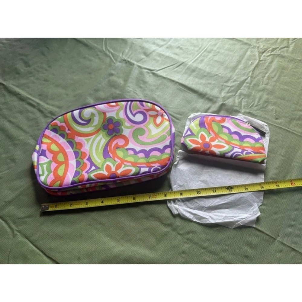 Clinique Vintage Floral Makeup Bag Set 2 Piece Pencil Pouch Dorm Organizer